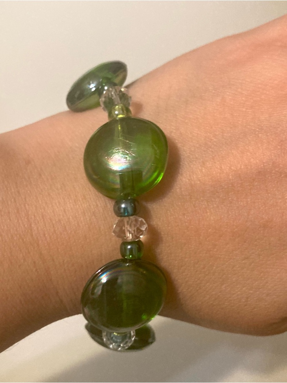Green Glass Bead toggle clasp Bracelet preloved Beaded jewelry